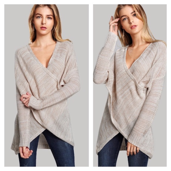 Relaxed Wrap Criss Cross Sweater Cream - Picture 5 of 6